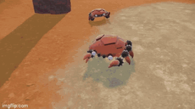 a crab with spikes on its claws is flying through the air in a game