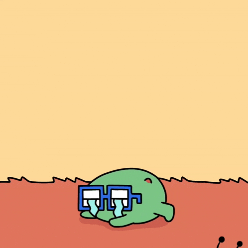 a cartoon of a green frog wearing glasses