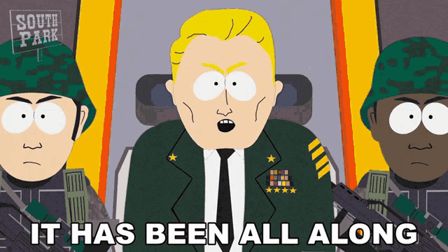 a cartoon of a man in a suit and tie with the words " it has been all along " below him