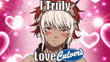 a picture of a boy with horns and the caption i truly love culver 's