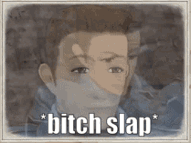 a picture of a man with the words " bitch slap " on the bottom