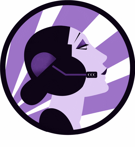 an illustration of a woman wearing a headset with the letter ccc on it