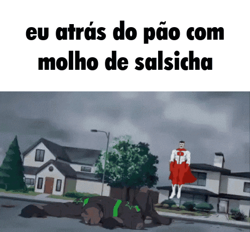 a cartoon of a man laying on the ground with the words eu atrás do pão com molho de salsicha on the bottom