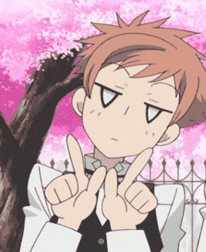 a cartoon character is making a peace sign