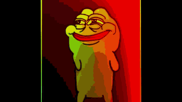a pixel art of a frog with red eyes and a red nose