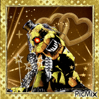 a picture of a dog with a top hat and hearts on a gold background