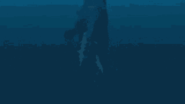 a large whale is swimming in the dark blue ocean