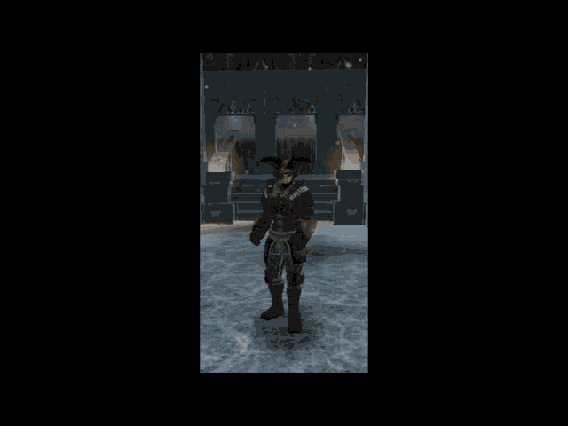 a person in a video game standing in front of a purple light