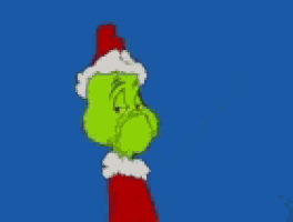 a cartoon of grinch wearing a santa hat and holding a red sleigh .