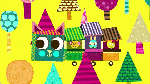 a colorful cartoon drawing of a cat and rabbit