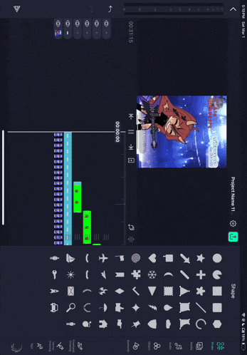 a screenshot of a video editing app on a tablet that says project name hi