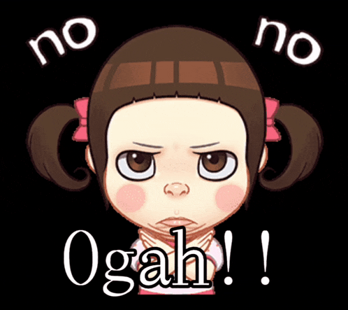 a cartoon of a girl with pigtails and the words ogah on the bottom