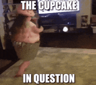 a woman in a hula skirt is dancing with the caption the cupcake in question