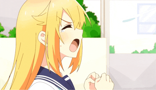 a girl with long blonde hair is crying with a white tear coming out of her eyes