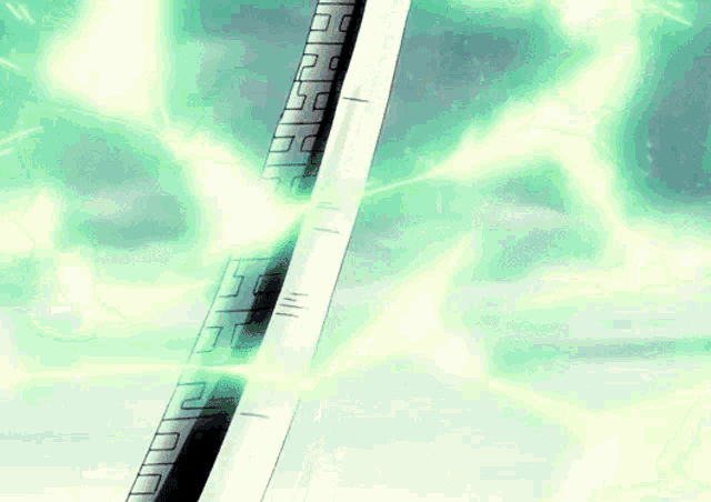 a sword with a green light coming out of the blade