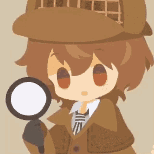 a cartoon detective is holding a magnifying glass in his hand