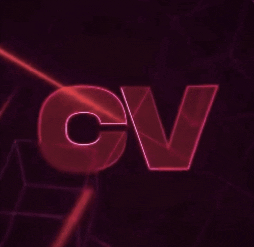 the word cv is lit up in red on a black background