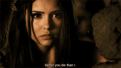 a close up of a woman 's face with the words `` better you die than i '' written below her .