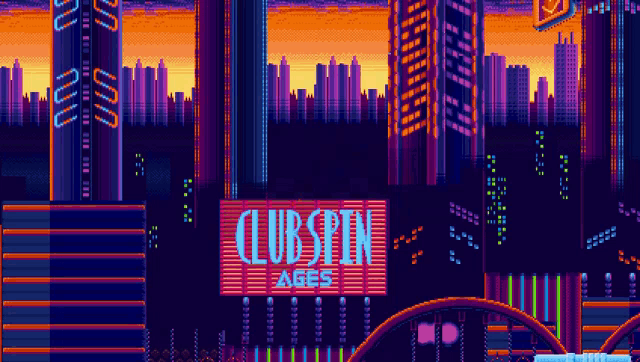 a pixel art scene with a club spin sign
