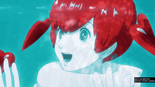 a cartoon of a girl with red hair and a logo for sega on the bottom