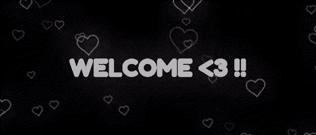 a black background with white hearts and the text welcome < 3 !!