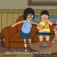 a cartoon of bob 's burgers characters dancing in a living room