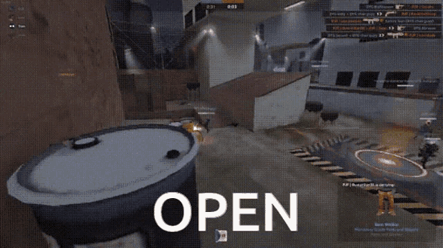 a screenshot of a video game with the word open on it