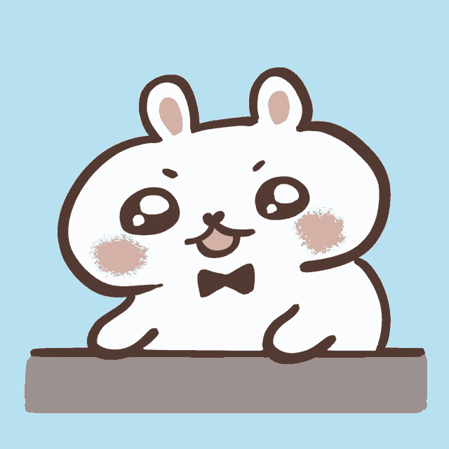 a cartoon drawing of a rabbit wearing a bow tie and smiling
