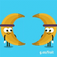 two bananas wearing purple headbands are standing next to each other on a blue background