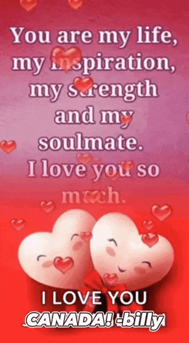 a poster that says " you are my life my inspiration my strength and my soulmate i love you so much i love you canada billy "