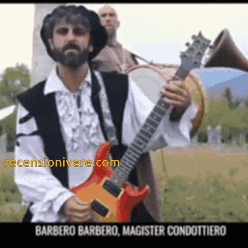 barbero barbero magister condotterio is written on the bottom of a picture of a man playing a guitar