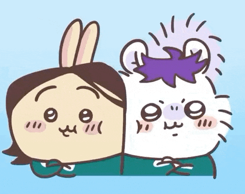 a cartoon drawing of a rabbit and a cat with speech bubbles around them