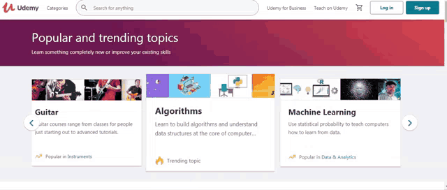 a screenshot of the popular and trending topics page for udemy