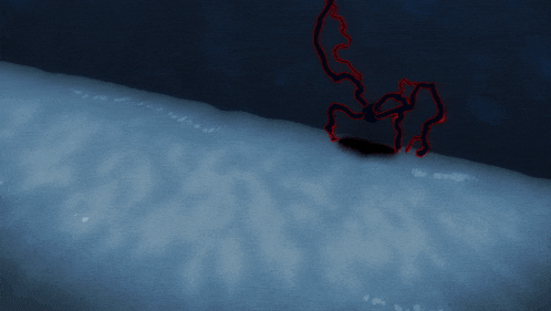 a drawing of a person in the snow with red lines