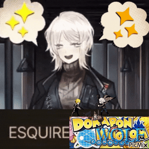 a picture of a girl with a speech bubble that says esquire on it