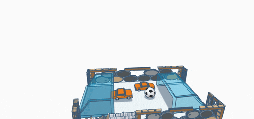 a cartoon drawing of cars and a soccer ball on a white background