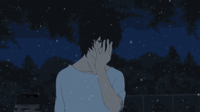 a cartoon of a man covering his face with his hands