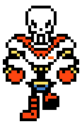 papyrus from undertale is a pixel art character with a skull on his head .