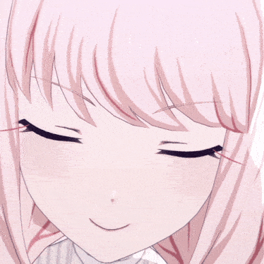a close up of a anime girl with pink hair