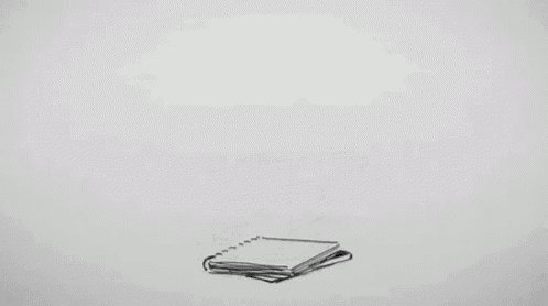 a black and white drawing of a stack of books and papers