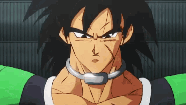 a close up of a dragon ball z character with a collar around his neck