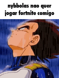 a cartoon of a man standing in the rain with the words nybbolas nao quer jogar fortnite comigo