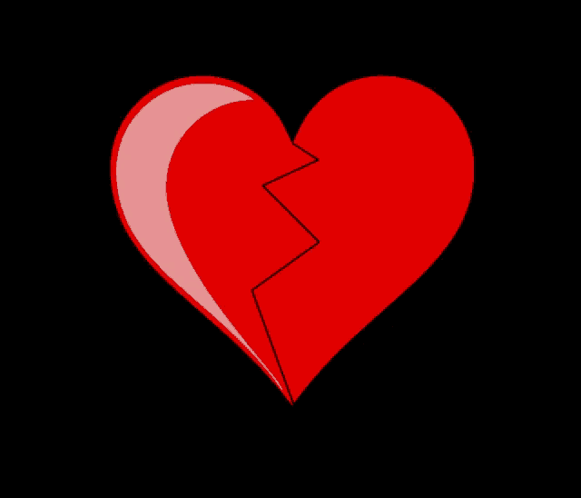 a broken red heart with a black crack in the middle