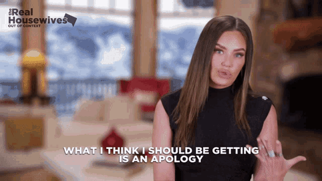 a woman is talking about getting an apology from real housewives
