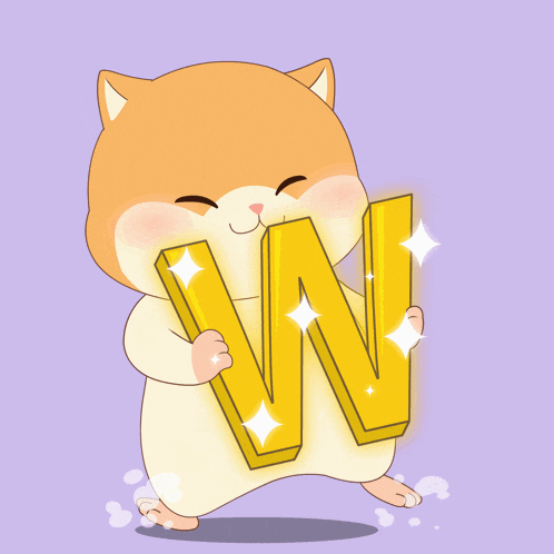 a cartoon cat holding a yellow letter w