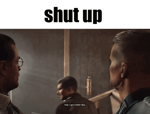 a screen shot of a video game with the words shut up above it