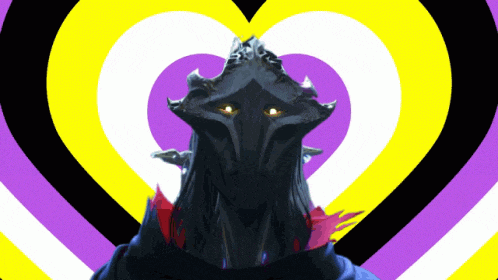 a purple and yellow heart shaped background with a black and white striped background