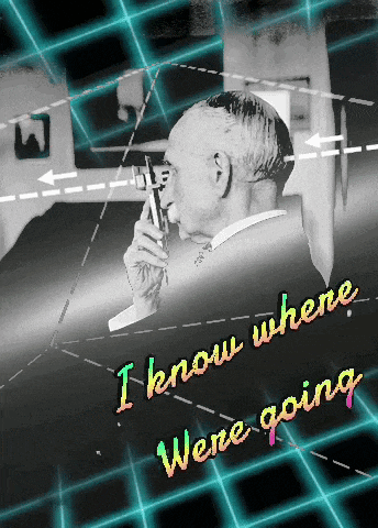 a man talking on a cell phone with the words " i know where were going "