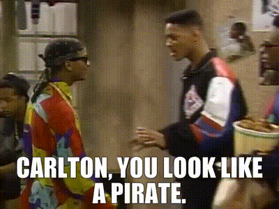 a group of men standing next to each other with the words carlton you look like a pirate on the bottom