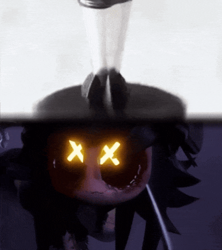 a cartoon character with glowing eyes and x 's in them